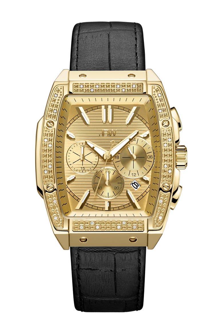 Echelon Diamond Chronograph Croc Embossed Leather Strap Watch, 41mm, Main, color, BLACK