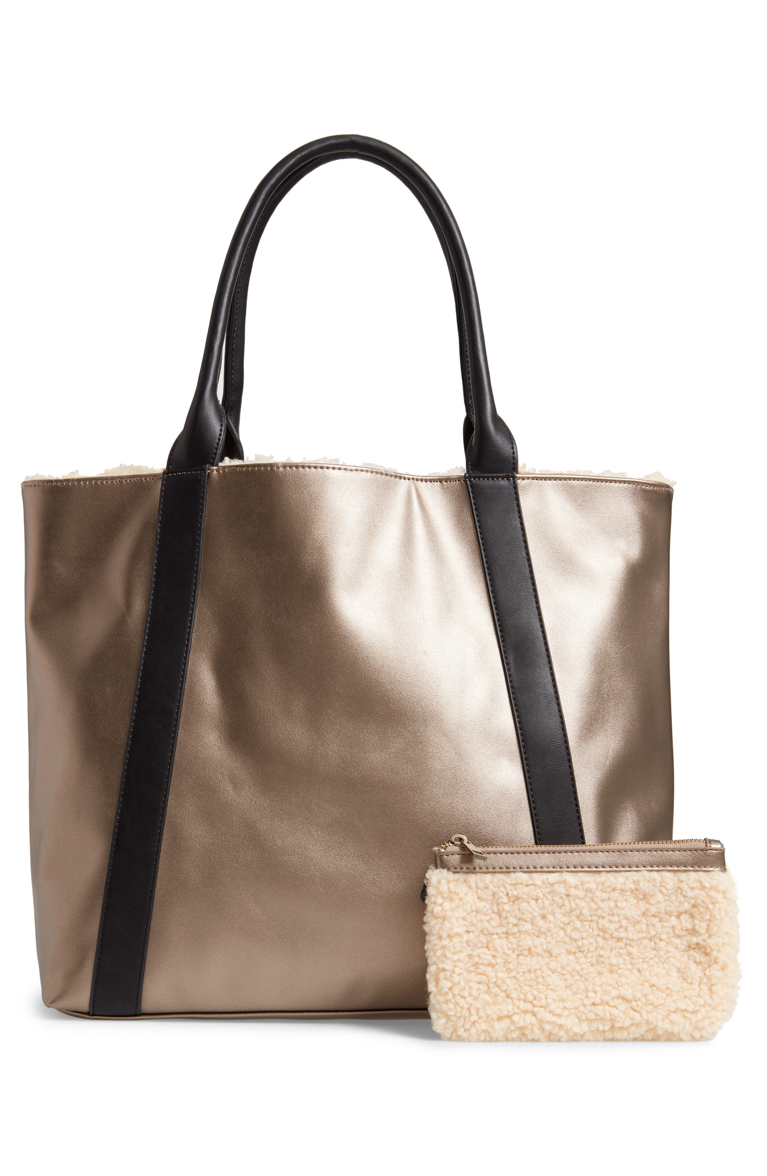 Sole Society Drury Faux Shearling Reversible Tote, Alternate, color, 