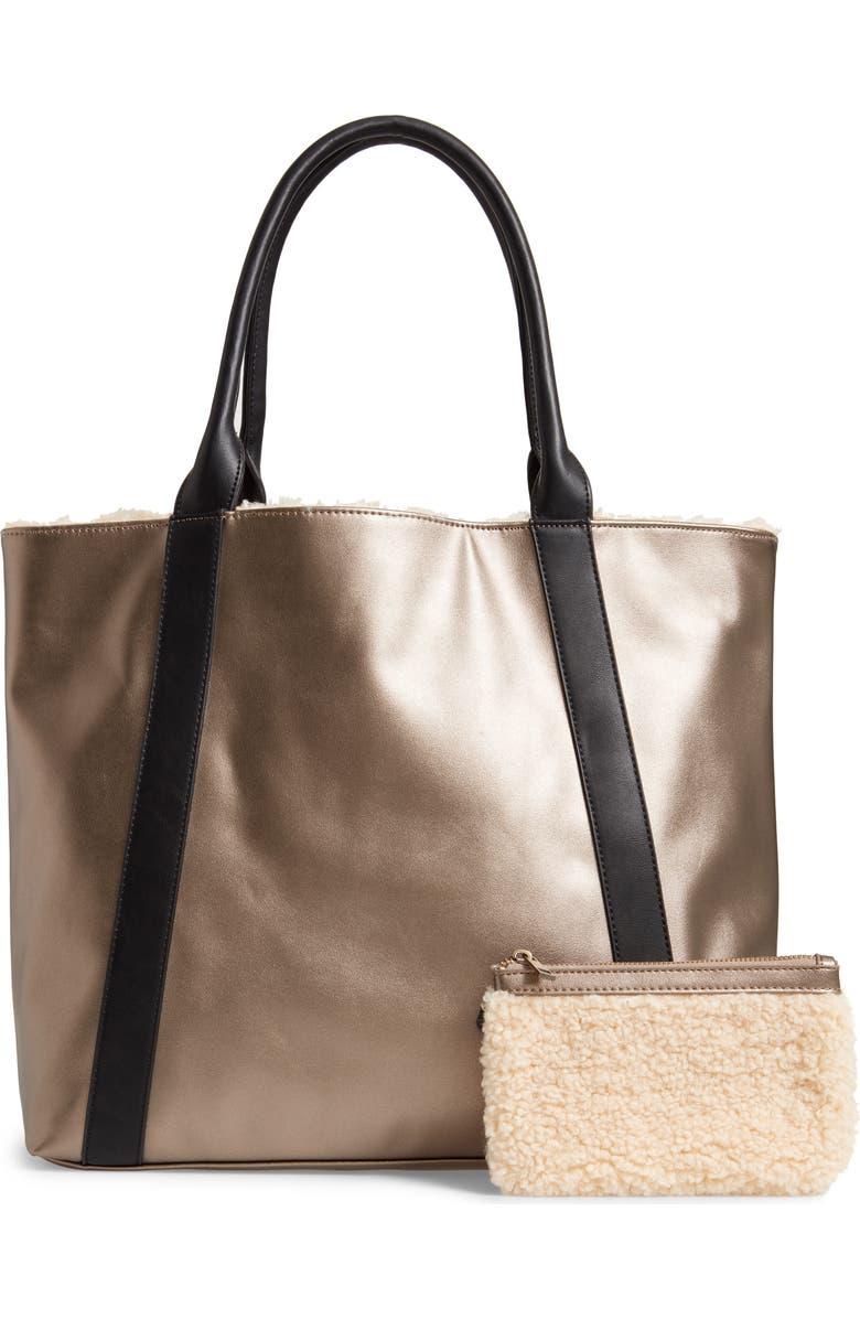 Sole Society Drury Faux Shearling Reversible Tote, Alternate, color,