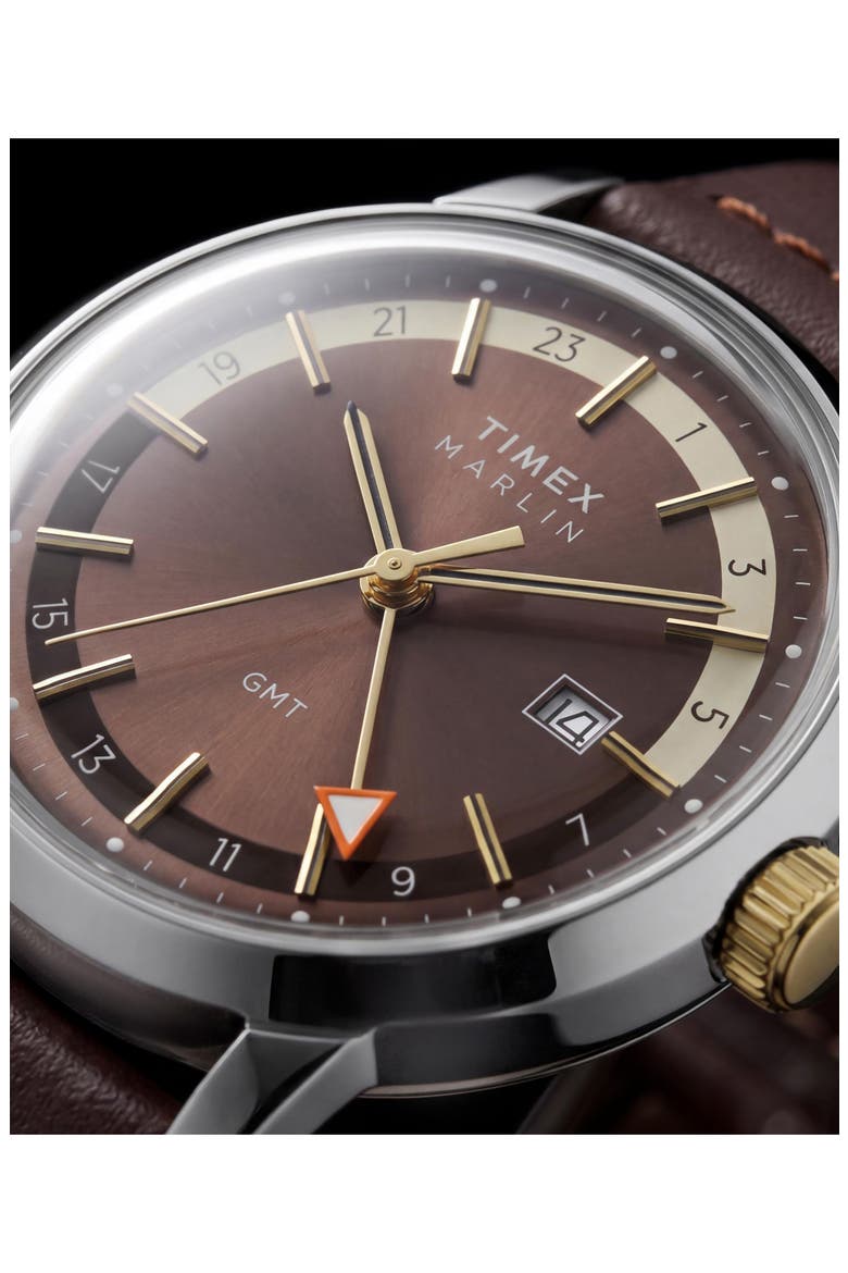 Marlin GMT Leather Strap Watch, 40mm, Alternate, color, BROWN