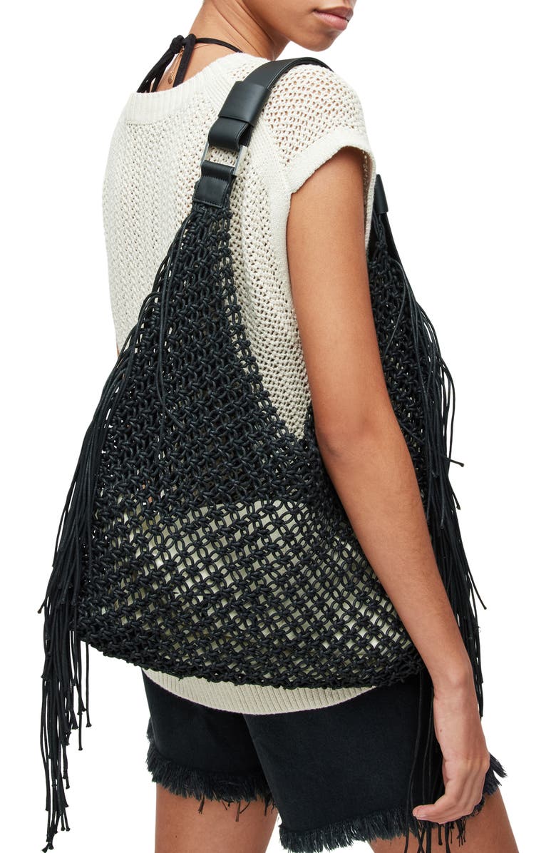 AllSaints Sabine Fringe Macramé Tote Bag, Alternate, color,