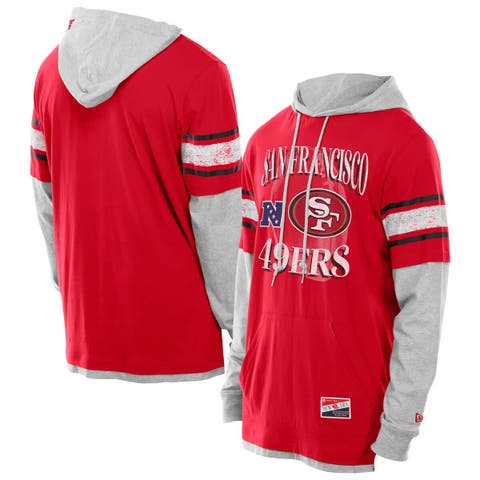 Men's New Era Scarlet San Francisco 49ers Twofer Layered Long Sleeve Hoodie T-Shirt