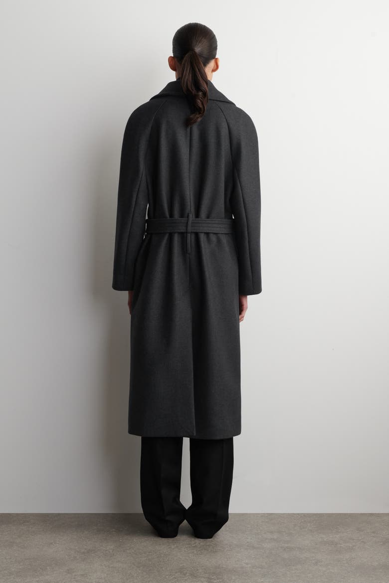 Tailored Belted Wool-Twill Coat, Alternate, color, CHARCOAL