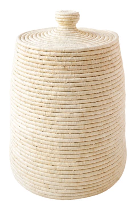 Raffia Lidded Basket