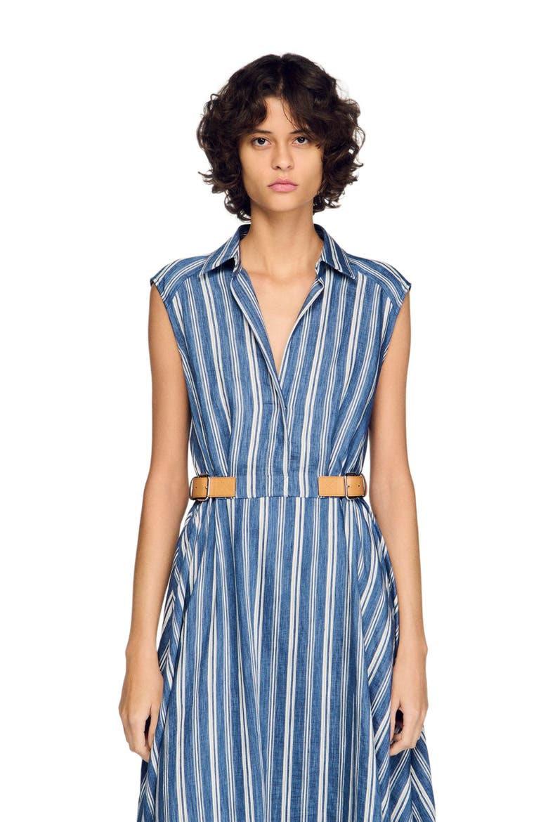 Striped maxi dress with leather tab, Alternate, color, Blu / white