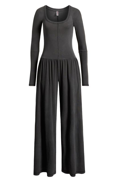 Free People Hot Shot Wide Leg Long Sleeve Jumpsuit In Gray