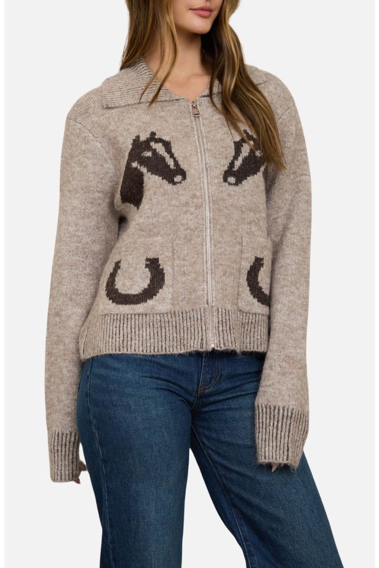 Horse Jacquard Cardigan, Alternate, color, LIGHT BROWN MULTI