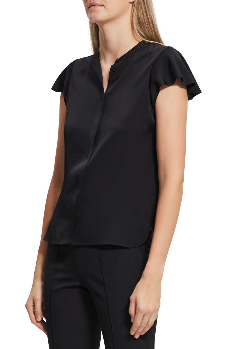 Theory Tp Mod Flounce Sleeve Silk Blouse, Alternate, color,