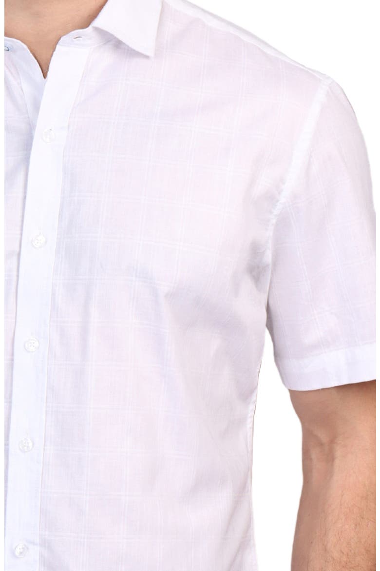 Windowpane Stretch Cotton Short Sleeve Button-Down Shirt, Alternate, color, DOVE WHITE