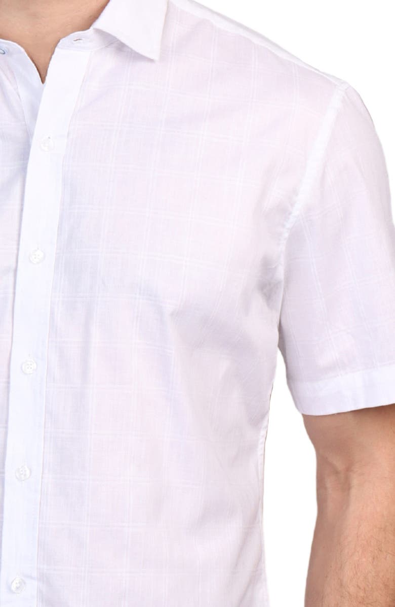 TailorByrd Windowpane Stretch Cotton Short Sleeve Button-Down Shirt, Alternate, color, Dove White