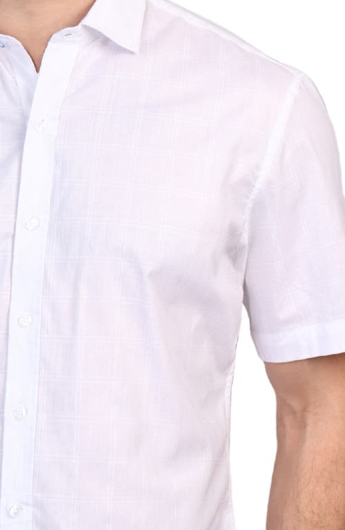 Tailorbyrd Windowpane Stretch Cotton Short Sleeve Button-down Shirt In Dove White