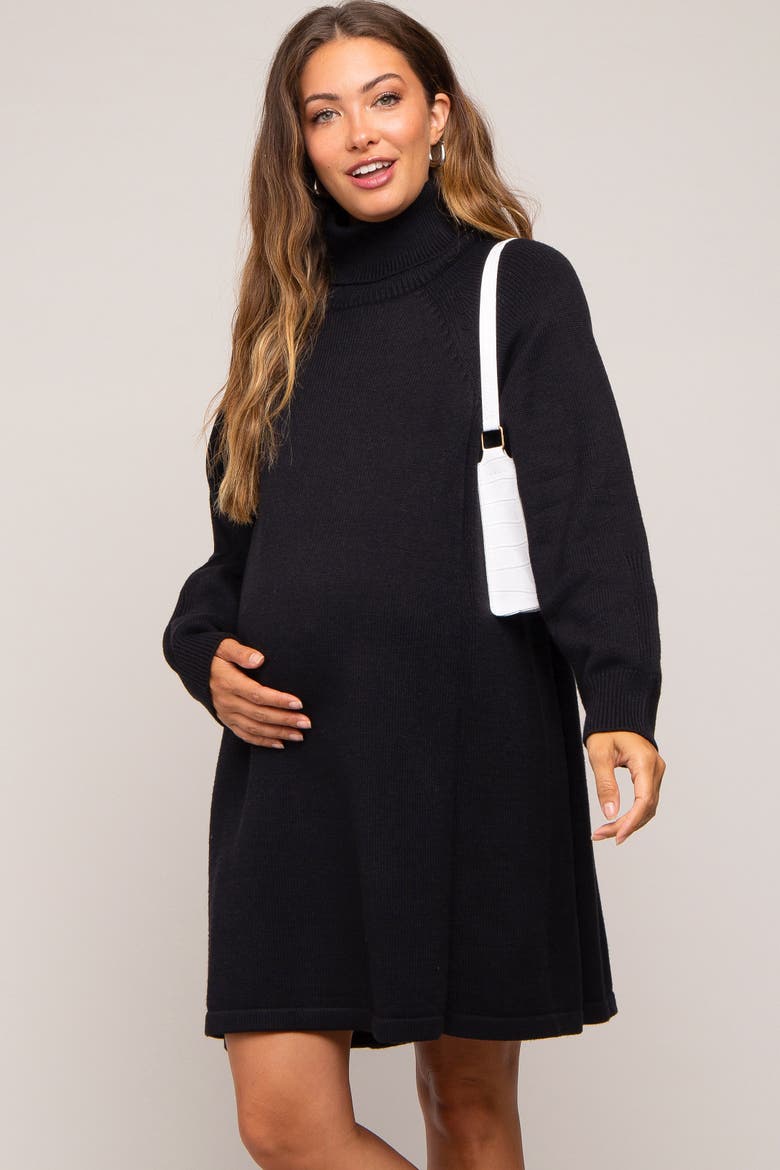 Turtleneck Long Sleeve Sweater Dress, Alternate, color, Black