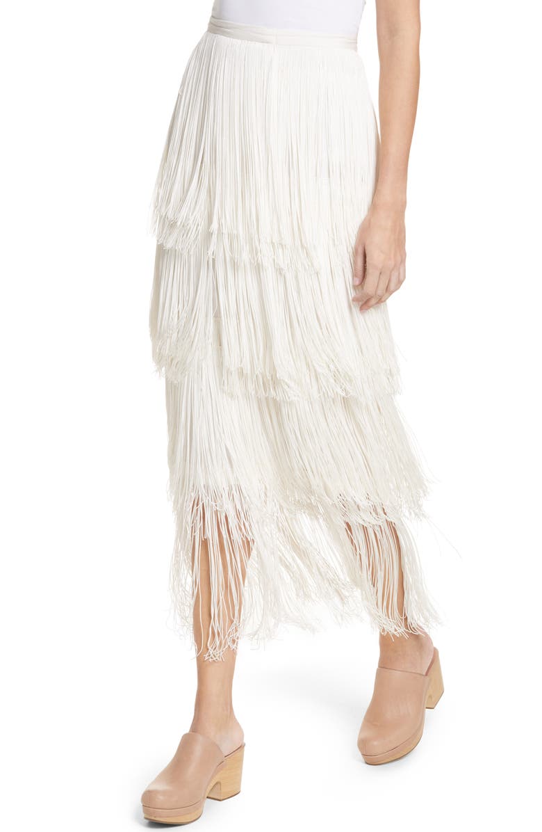 Rachel Comey Gyre Tiered Fringe Silk & Linen Skirt, Alternate, color, 