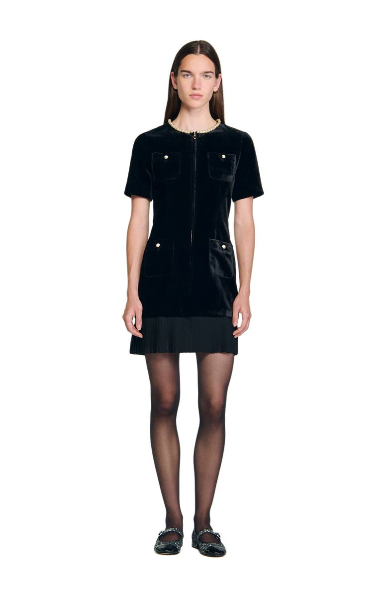SANDRO Short velvet dress, Alternate, color, Black