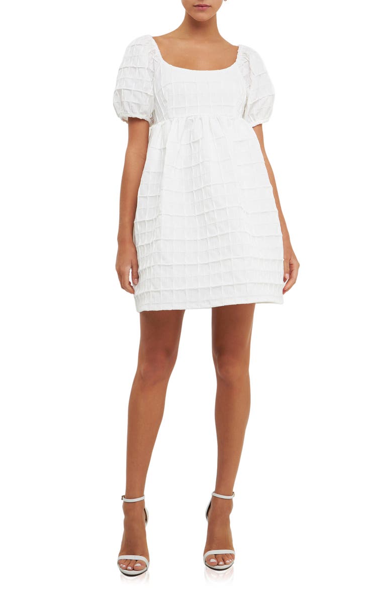 Texture Puff Sleeve Mini Dress, Main, color, WHITE