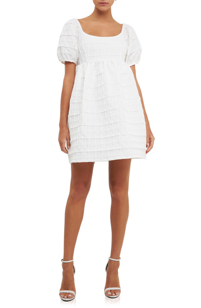 Endless Rose Texture Puff Sleeve Mini Dress, Main, color, White