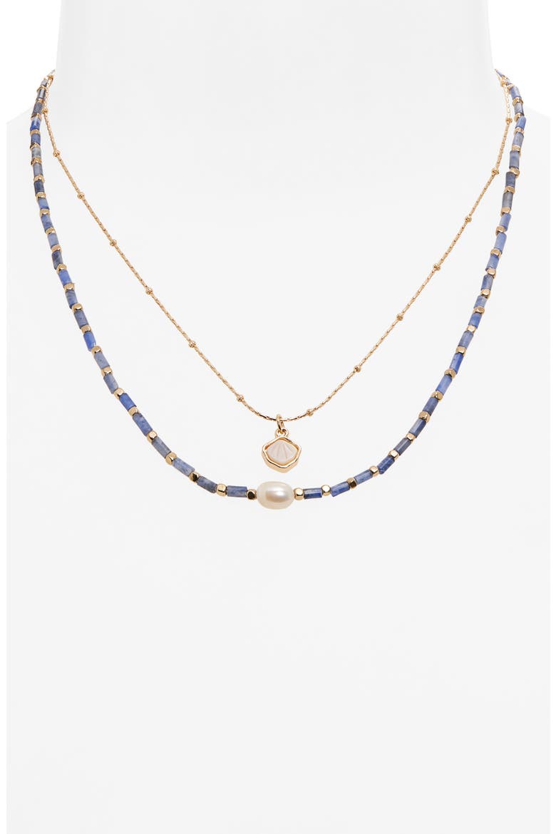 Pearly Bead Layered Necklace, Alternate, color, BLUE- IVORY