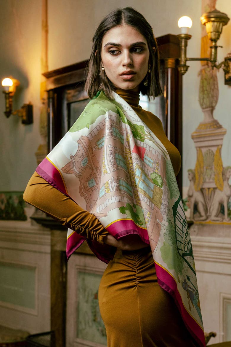 Parigi - Silk Foulard, Alternate, color, Green and Magenta