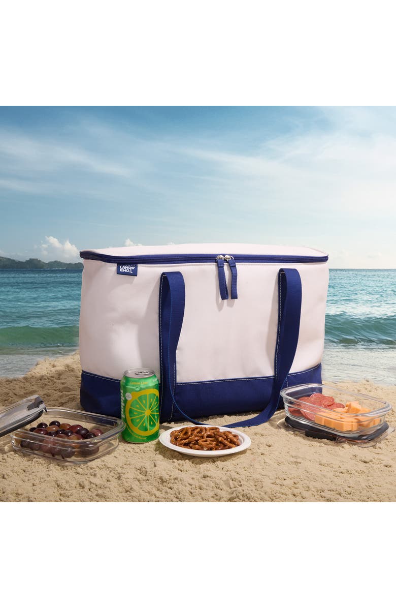 Lands' End Rectangular Large Cooler Bag Insulated 8 Gal, Canvas Soft Cooler with Tote Handles and Zip Closure, Alternate, color, Navy