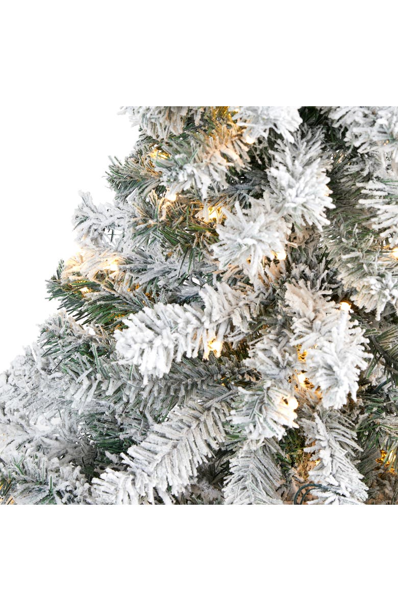 NEARLY NATURAL 4-ft Flocked Rock Springs Spruce Artificial Christmas Tree with 100 Clear LED Lights, Alternate, color, Green