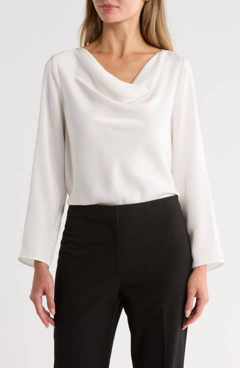 Cowl Neck Long Sleeve Satin Top