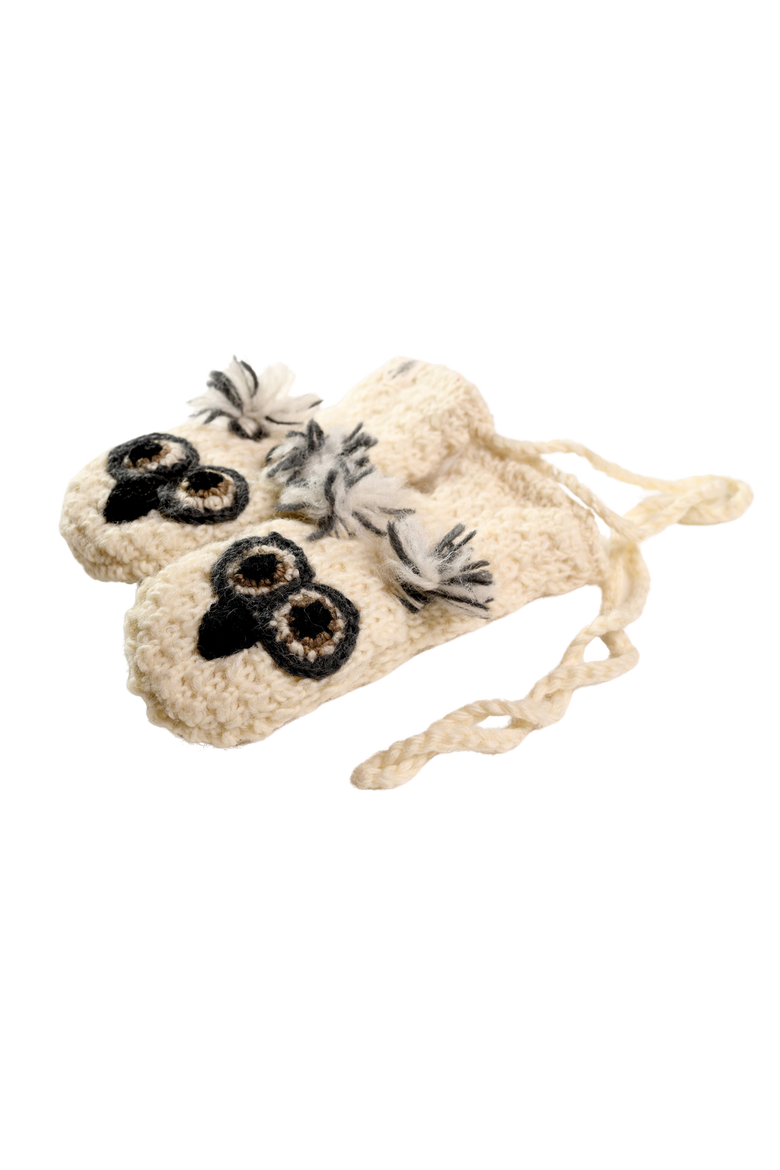 Crochet Owl Mittens, Alternate, color, White combo