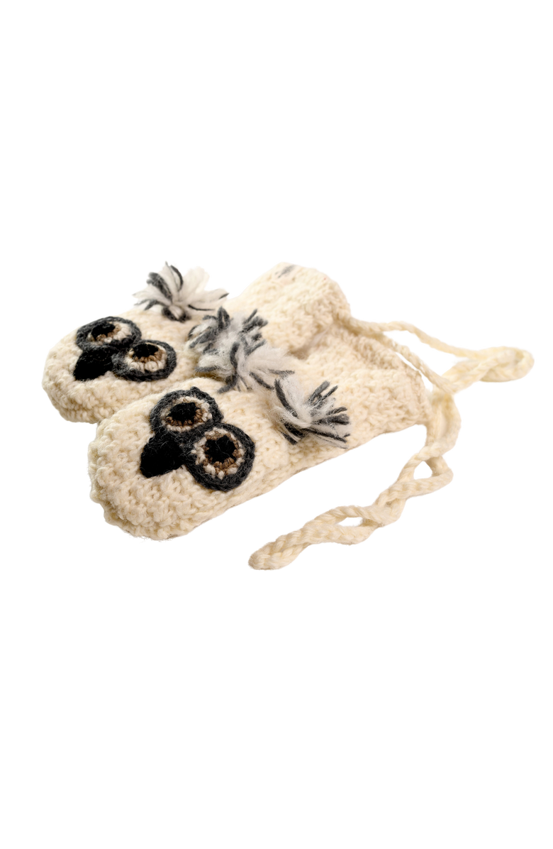 Nirvanna Designs Crochet Owl Mittens, Alternate, color, White Combo
