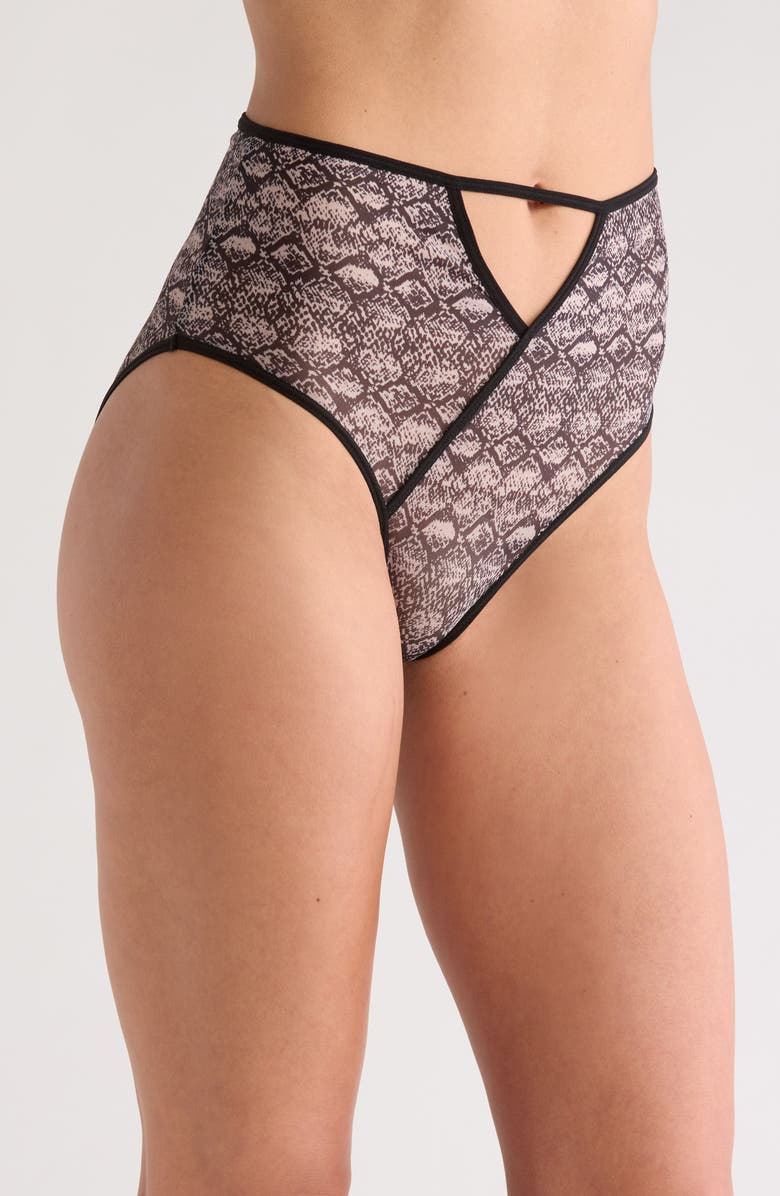 Hauty Down the Garden Patch Cutout High Waist Panties, Alternate, color, Beige-Black