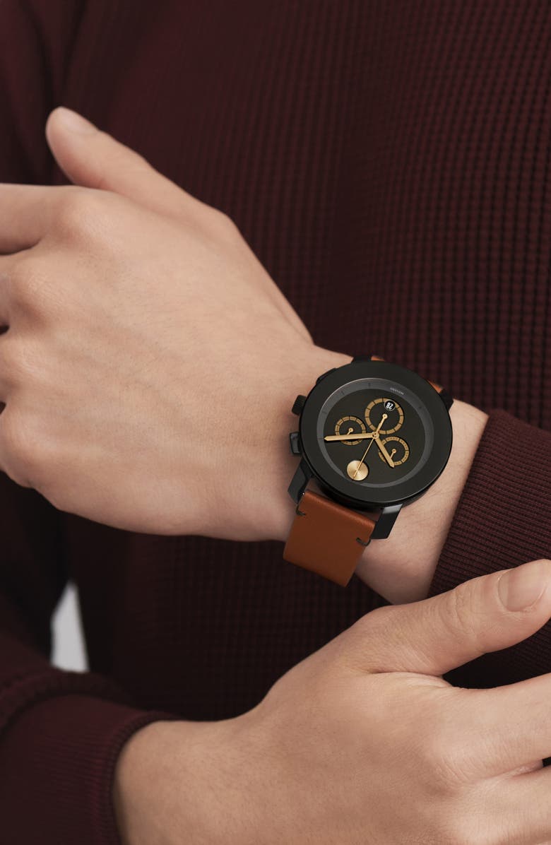 Movado Men's Bold Leather Strap Watch, 43mm, Alternate, color, 