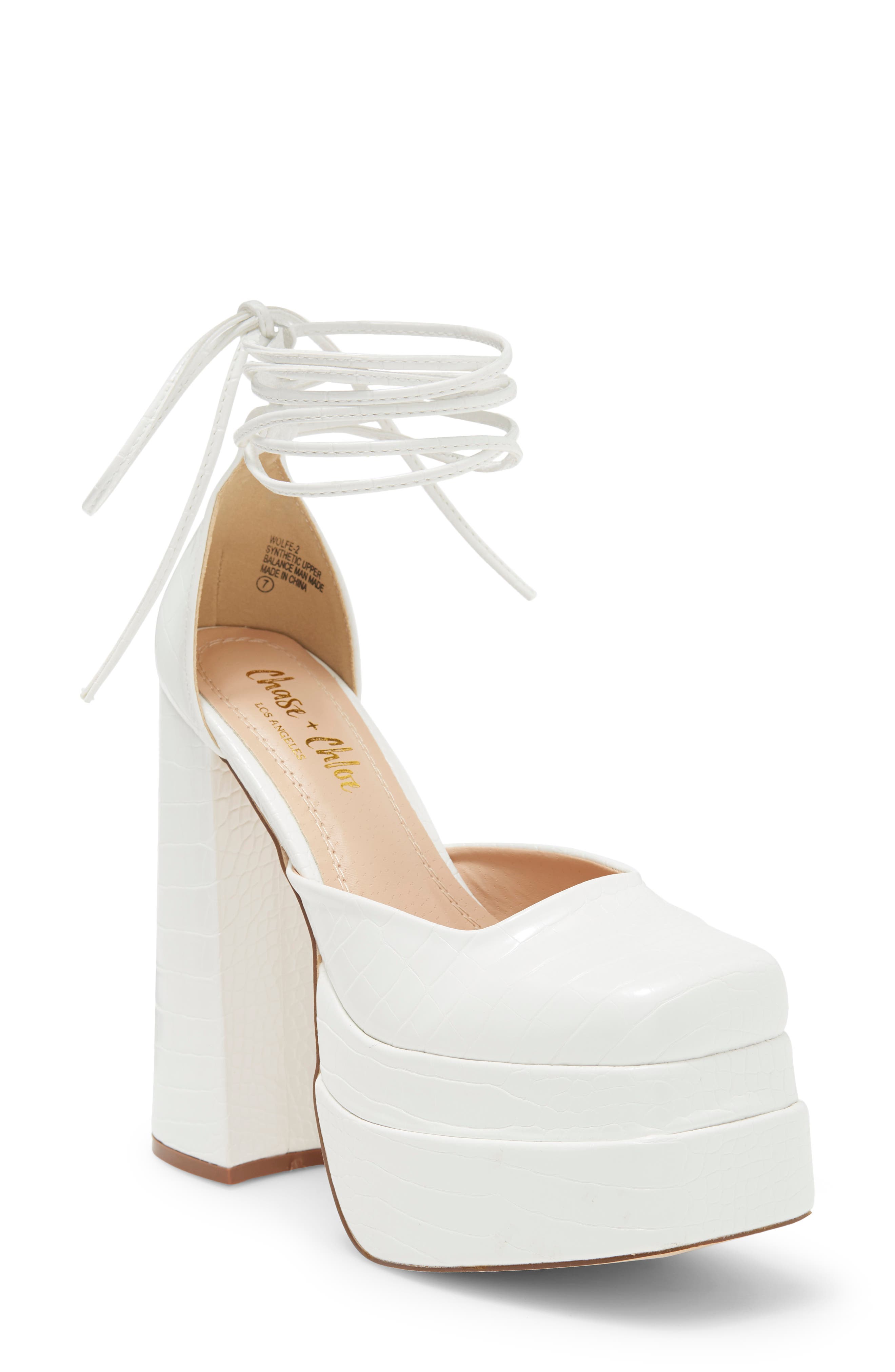 CHASE AND CHLOE Wolfe 2 Croc Embossed Platform Pump, Main, color, White Croc
