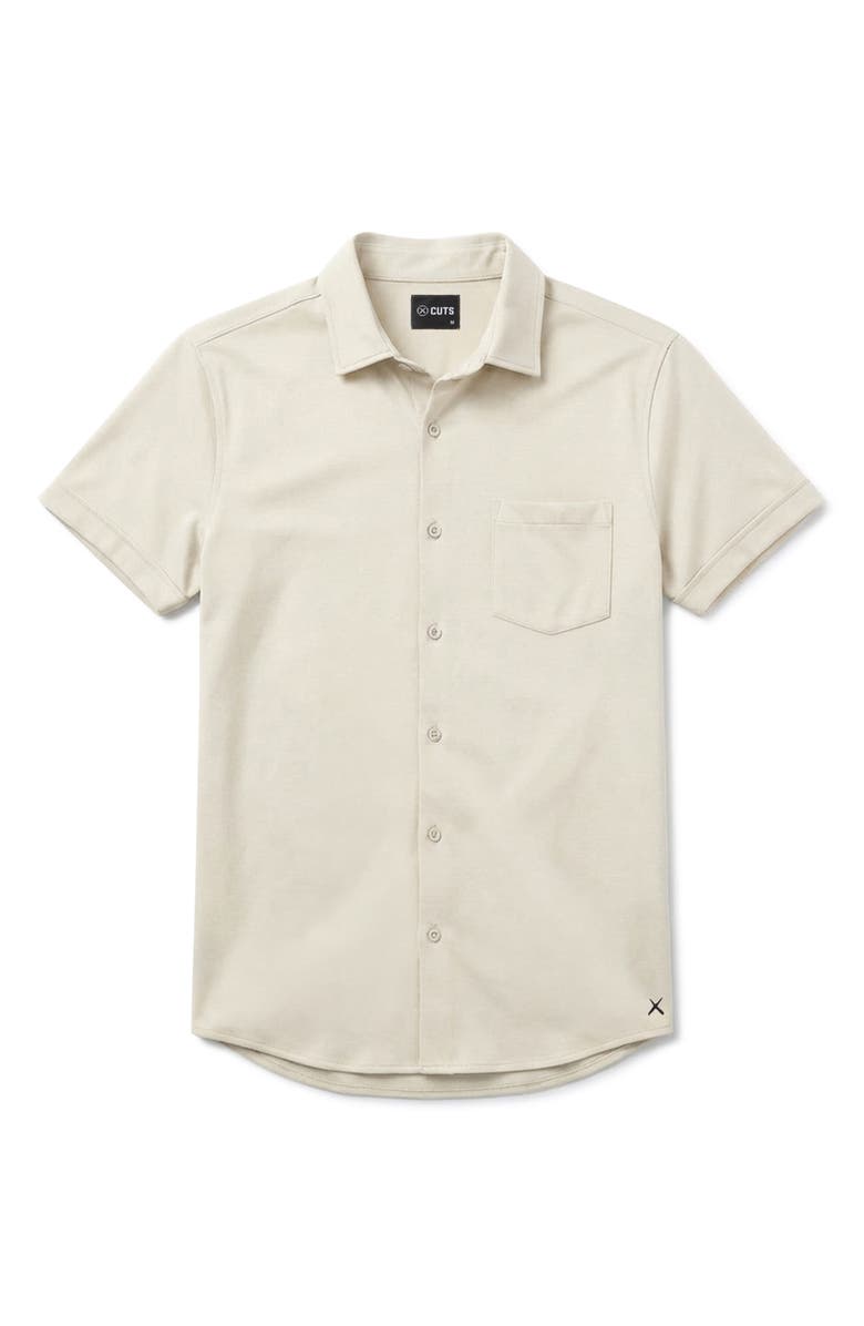 Cuts AO Curved Hem Short Sleeve Button-Up Shirt, Alternate, color, Ivory