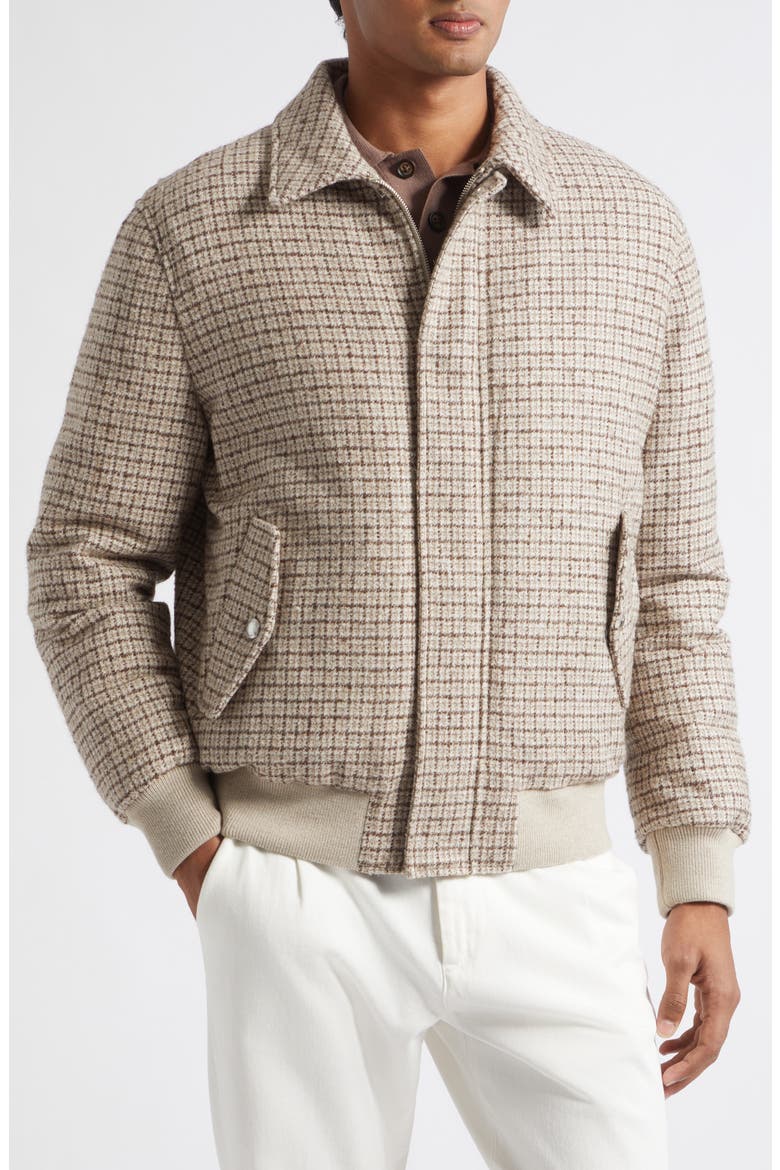 Wool Blend Bomber Jacket with Genuine Shearling Collar, Alternate, color, 05 BROWN