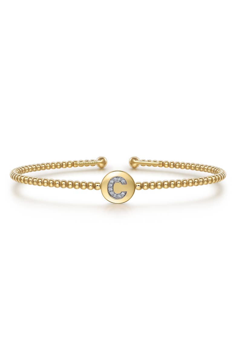 Gabriel & Co. Bujukan Initial Diamond Cuff Bracelet, Main, color, Gold