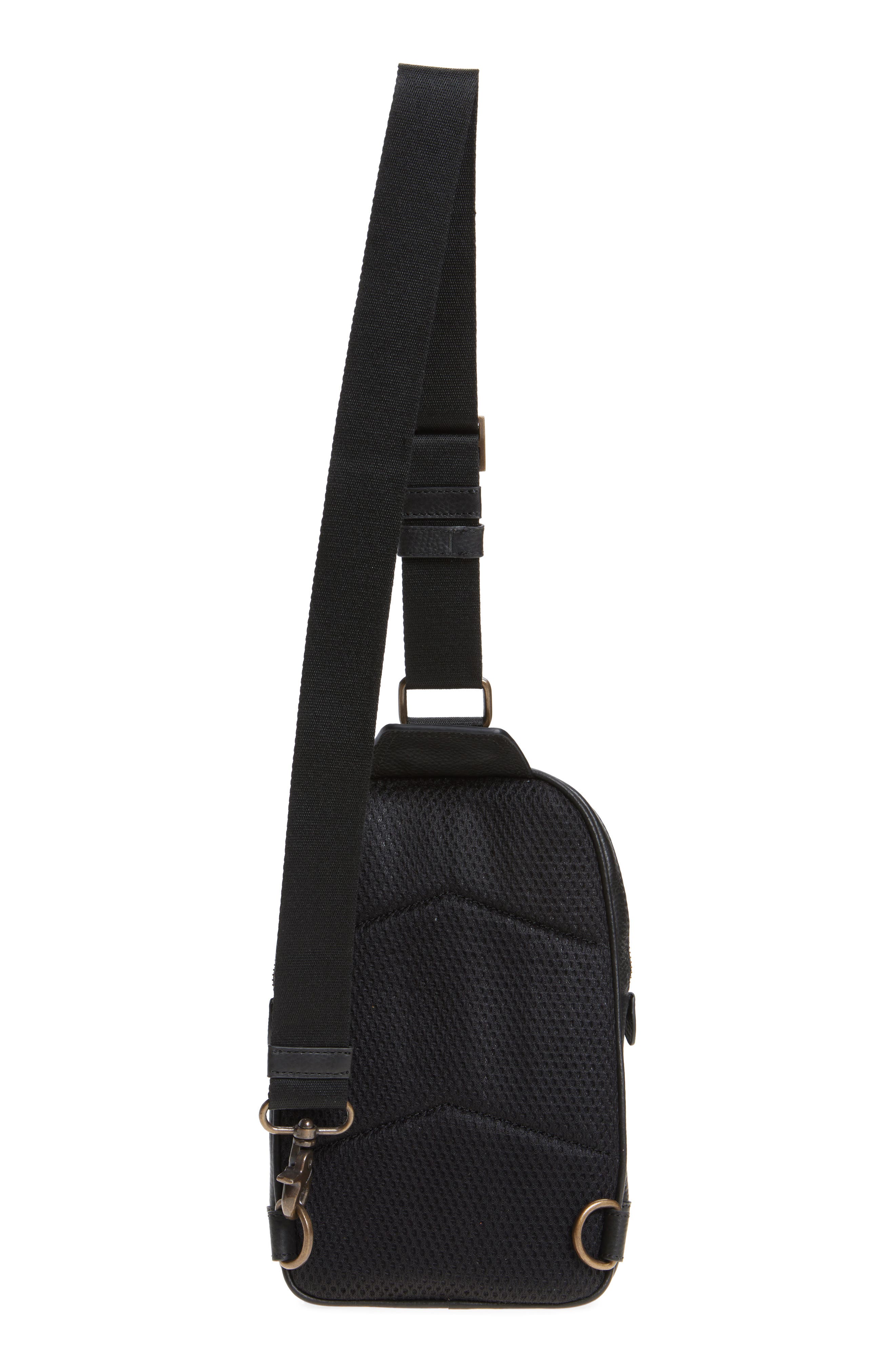 Johnston & Murphy Pebbled Leather Sling Bag, Alternate, color, Black