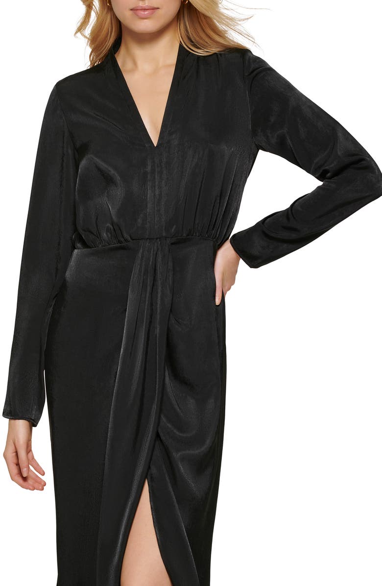 DKNY Gathered Long Sleeve Faux Wrap Dress, Alternate, color,