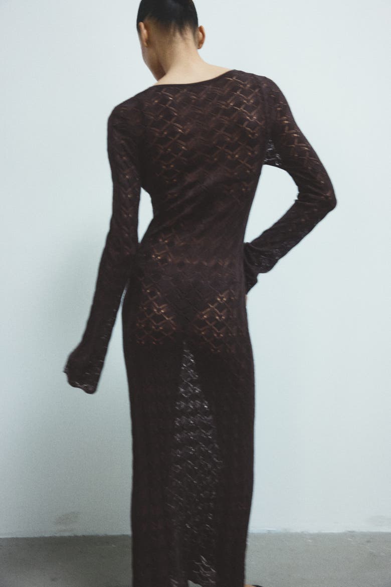 Crochet-look Button-top Dress, Alternate, color, Dark brown
