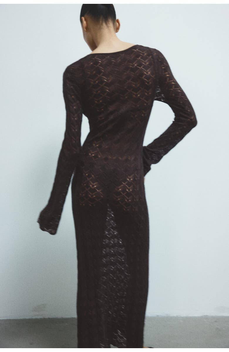 H&M Crochet-look Button-top Dress, Alternate, color, Dark Brown