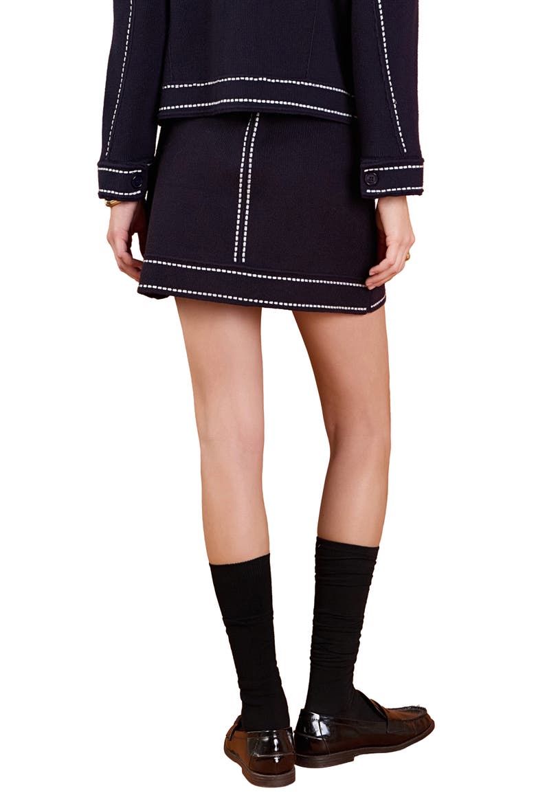 Denim Look Knit Miniskirt, Alternate, color, NAVY/ WHITE