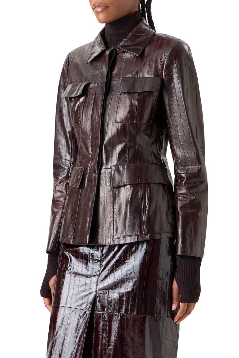 Kimia Lacquered Leather Jacket, Alternate, color, COFFEE