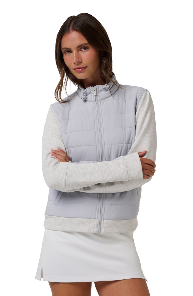 TravisMathew Skyloft Soft Espresso Martini Full Zip Quilted Jacket, Alternate, color, Heather Light Grey