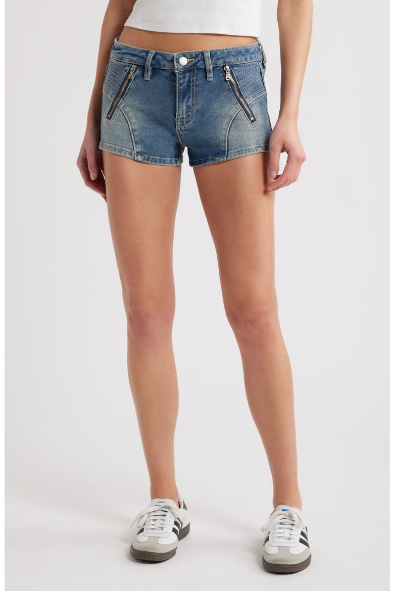Ana Moto Zip Pocket Denim Shorts, Main, color, INDIGO