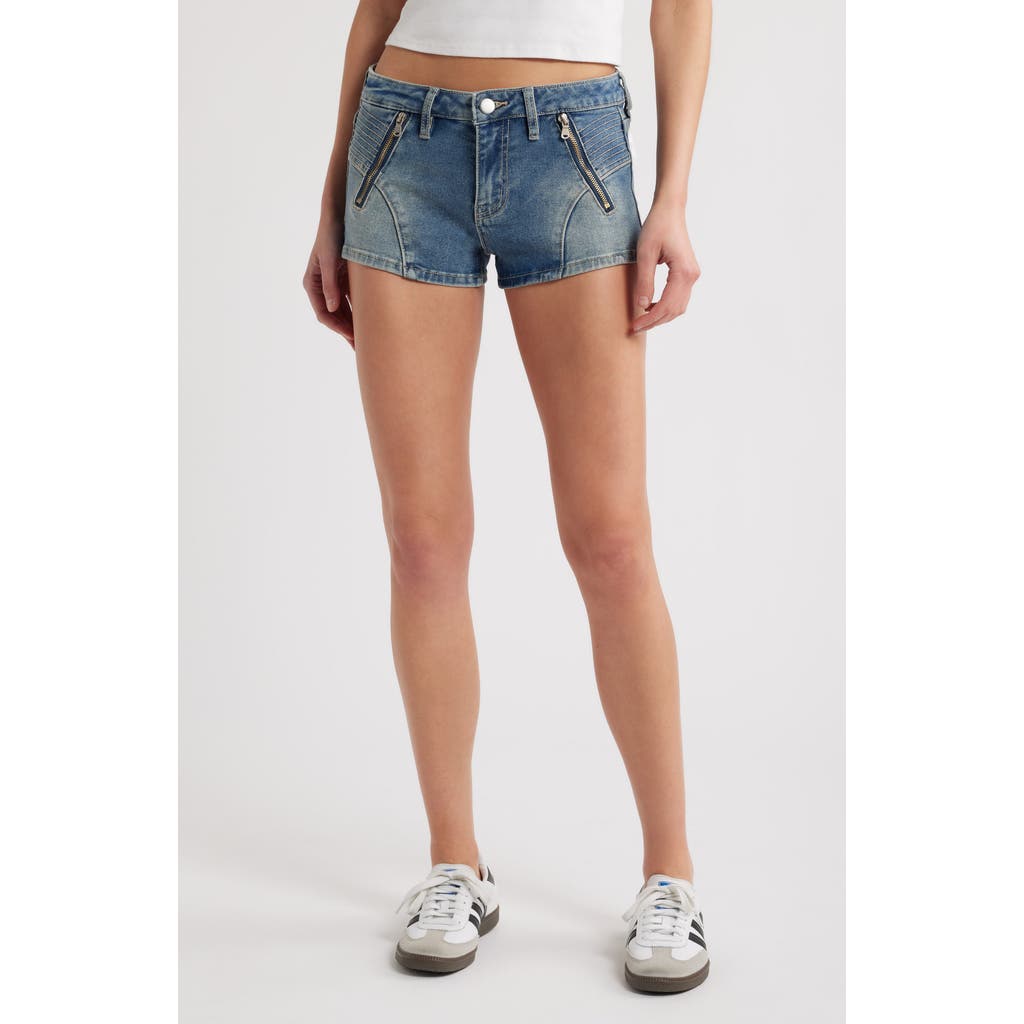 Shop Ptcl Ana Moto Zip Pocket Denim Shorts In Indigo