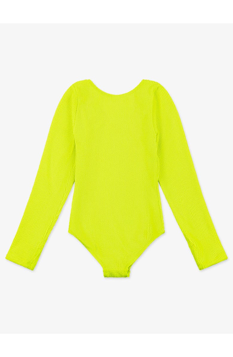 Limeapple Crinkle Long Sleeve One Piece Swimsuit, Main, color, Citrus Lime