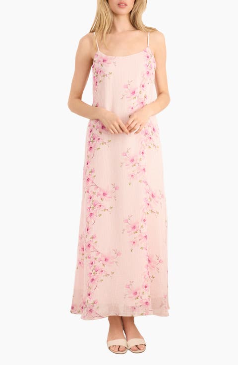 Luz Floral Metallic Chiffon Maxi Slipdress