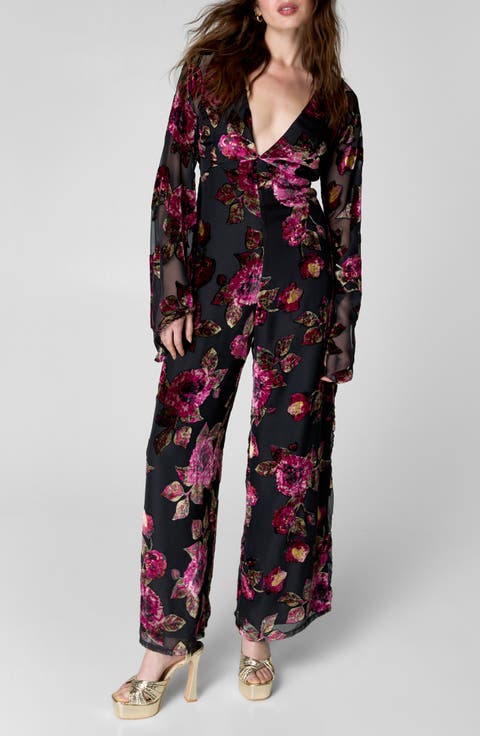 Floral Devoré Long Sleeve Jumpsuit