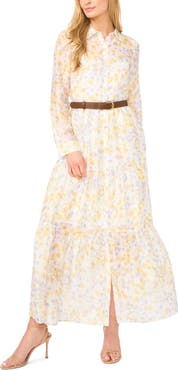Halogen® Long Sleeve Tiered Maxi Shirtdress