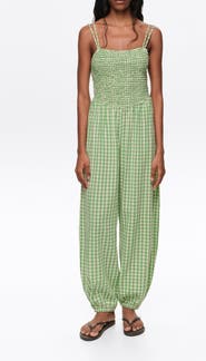 Bimba y Lola Checked Gathered Balloon Jumpsuit