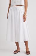 Open Edit Embroidered Stretch Cotton Poplin Midi Skirt