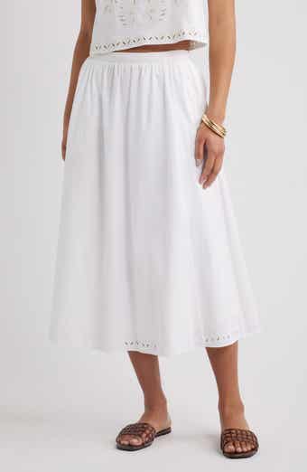 Embroidered Stretch Cotton Poplin Midi Skirt