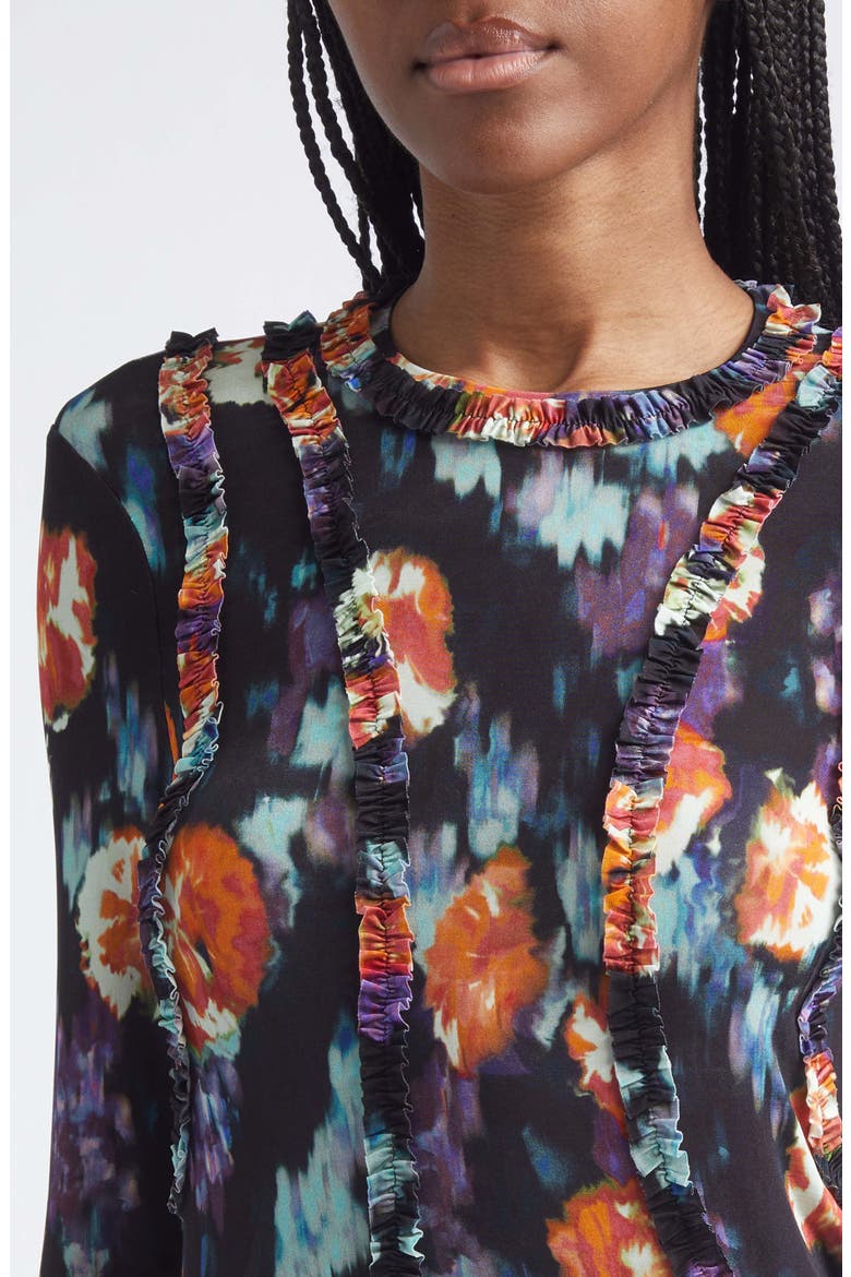 Clover Floral Frill Detail Jersey Top, Alternate, color, NOCTURNE